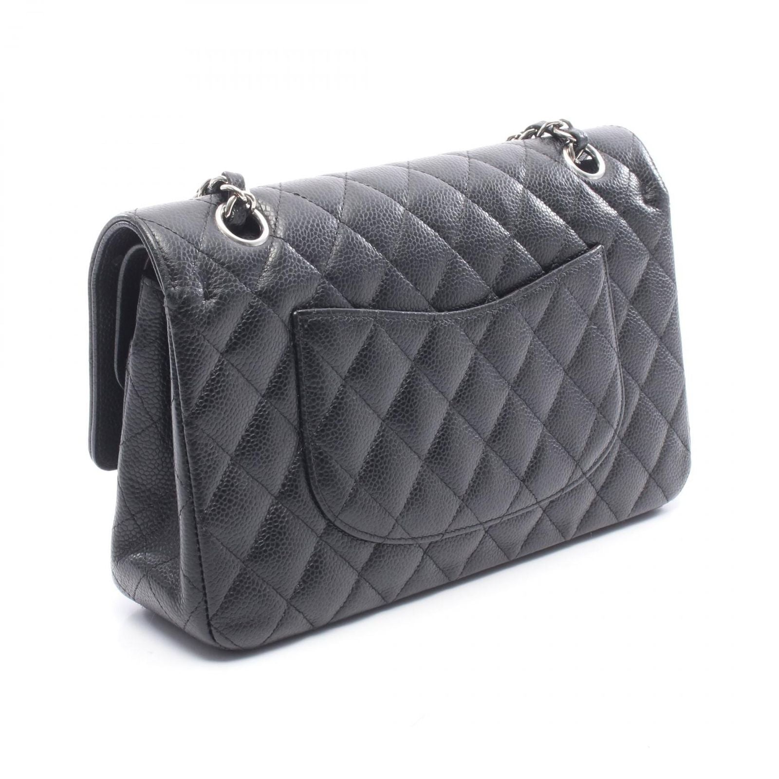 Chanel Shoulder Bag Quilted Double Flap Black Caviar Leather Chain — view 2