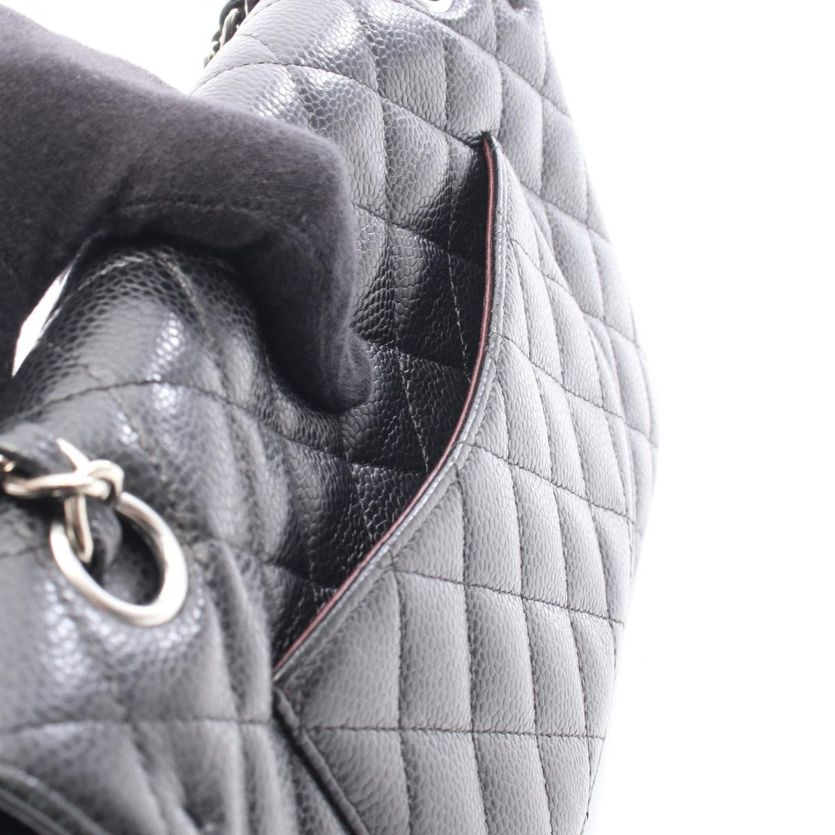 Chanel Shoulder Bag Quilted Double Flap Black Caviar Leather Chain — view 6