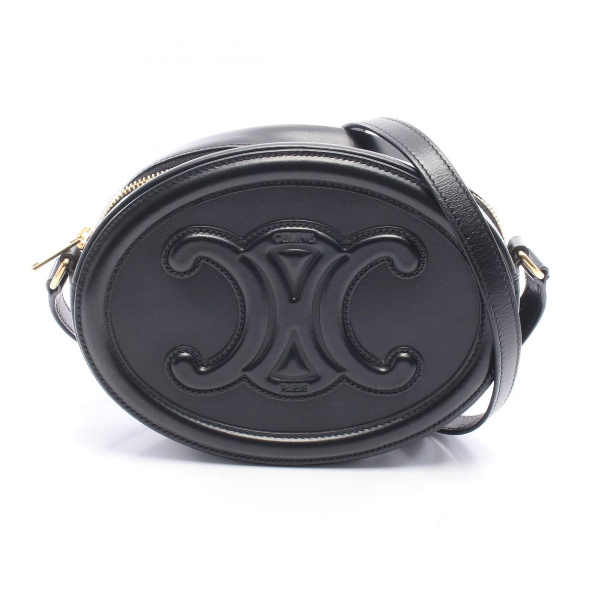 Celine Shoulder Bag Cuill Triomphe Oval Black Leather