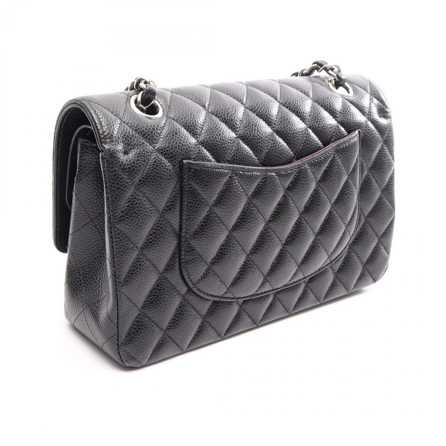 Chanel Shoulder Bag Quilted Double Flap Black Caviar Leather Chain — view 2