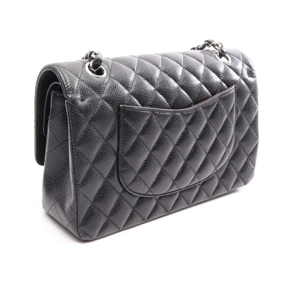 Chanel Shoulder Bag Quilted Double Flap Black Caviar Leather Chain — view 2