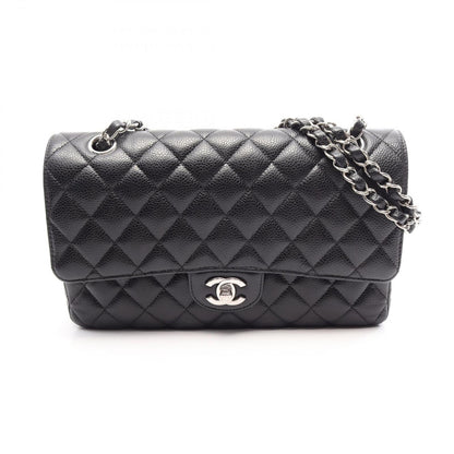 Chanel Shoulder Bag Quilted Double Flap Black Caviar Leather Chain