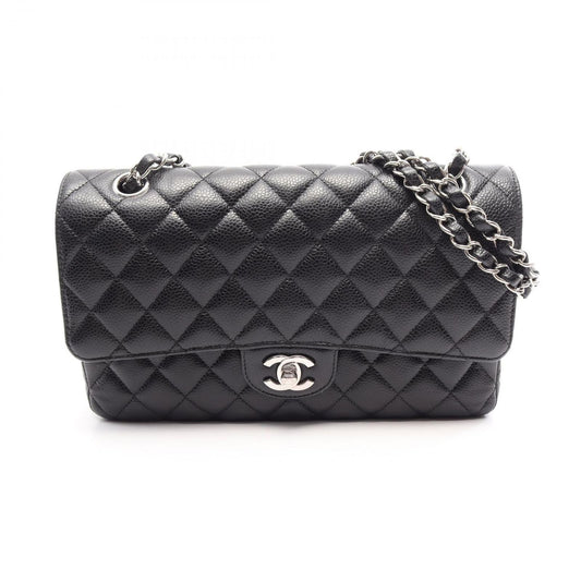 Chanel Shoulder Bag Quilted Double Flap Black Caviar Leather Chain