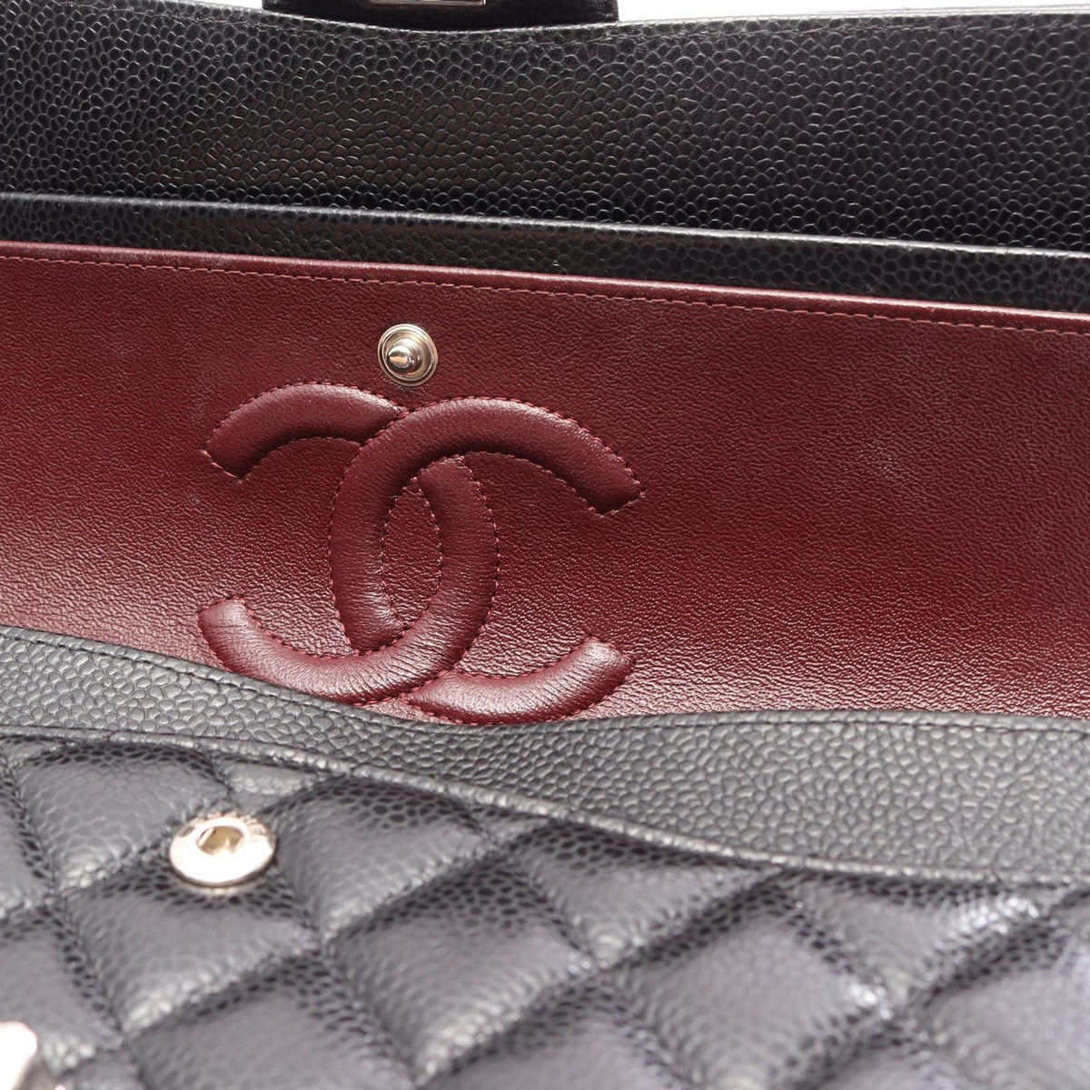 Chanel Shoulder Bag Quilted Double Flap Black Caviar Leather Chain — view 8