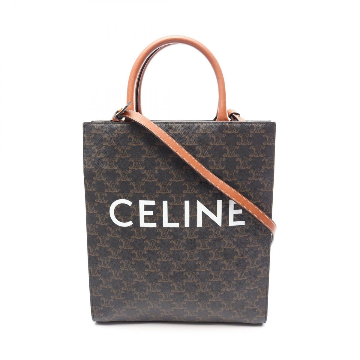 Celine Tote Bag Small Vertical Cabas Triomphe 2-Way Brown Black White Canvas