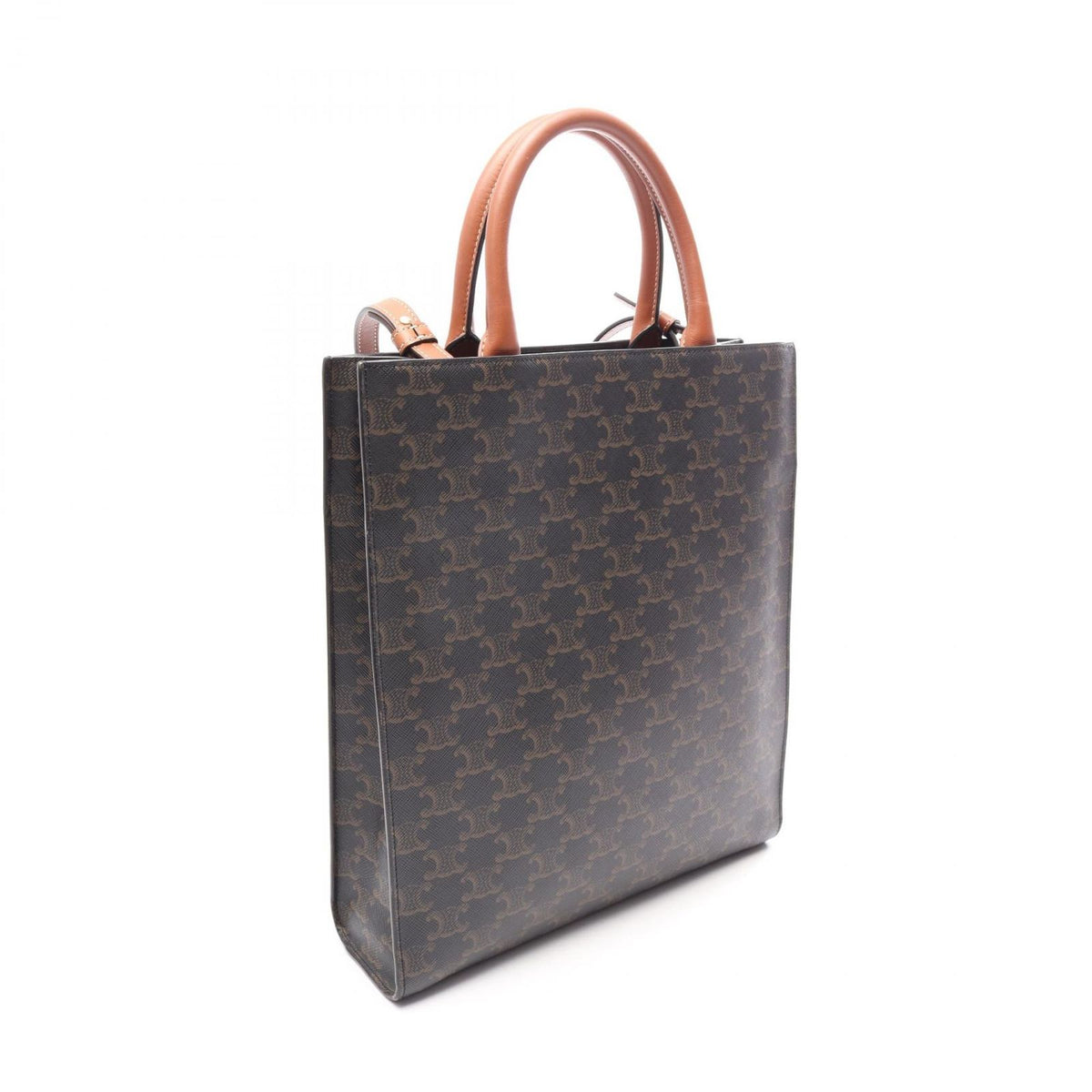 Celine Tote Bag Small Vertical Cabas Triomphe 2-Way Brown Black White Canvas — view 2