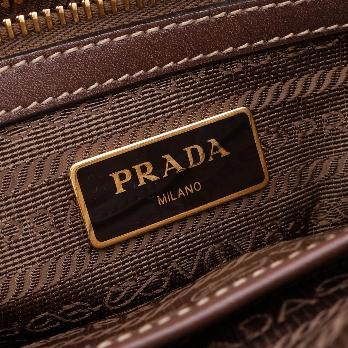 Prada Logo Jacquard 2-Way Beige Brown Canvas Leather Handbag — view 4