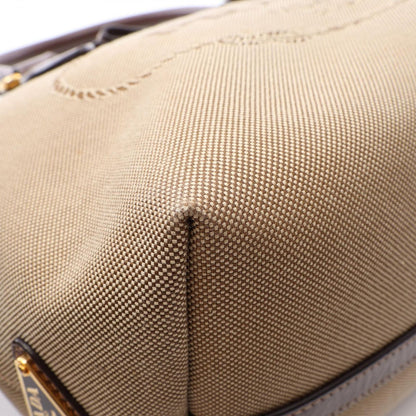 Prada Logo Jacquard 2-Way Beige Brown Canvas Leather Handbag — view 8