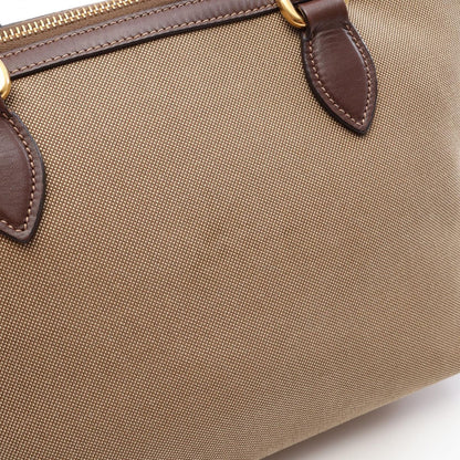 Prada Logo Jacquard 2-Way Beige Brown Canvas Leather Handbag — view 6