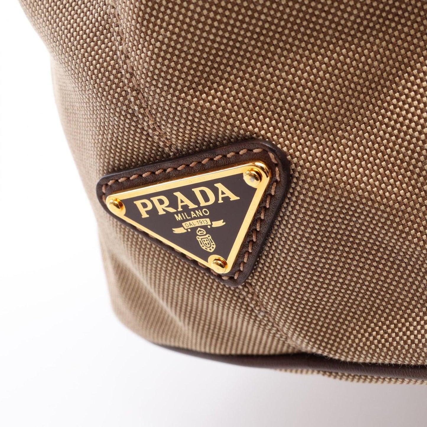 Prada Tote Bag Logo Jacquard 2-Way Beige Brown Canvas Leather Handle — view 5