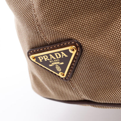 Prada Tote Bag Logo Jacquard 2-Way Beige Brown Canvas Leather Handle — view 5