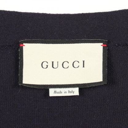 Gucci Cardigan Logo All Over Pattern Wool Navy — view 3