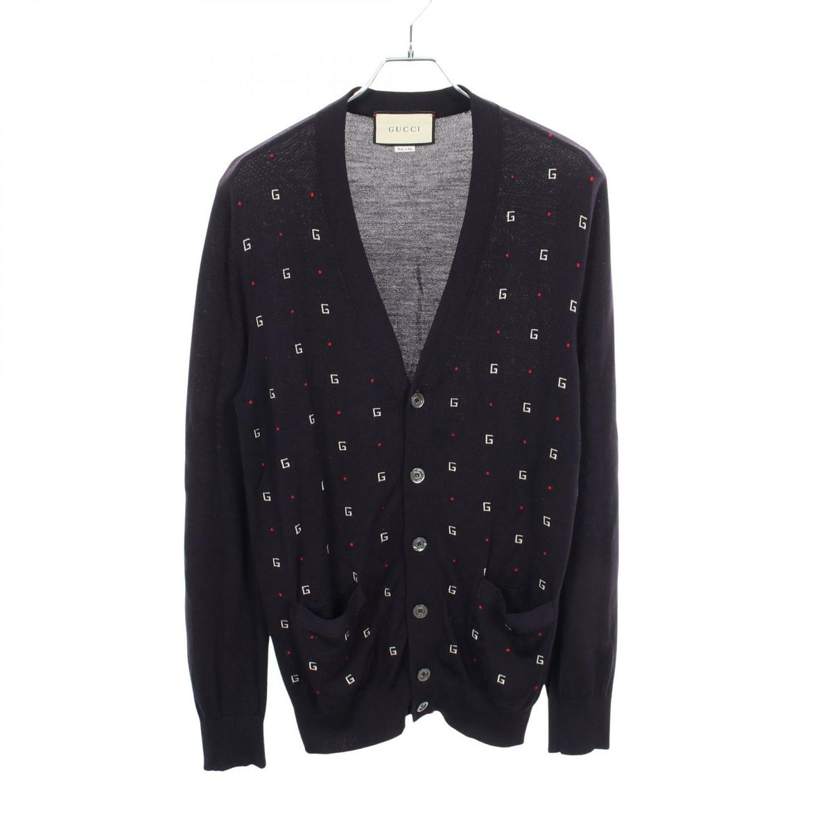 Gucci Cardigan Logo All Over Pattern Wool Navy