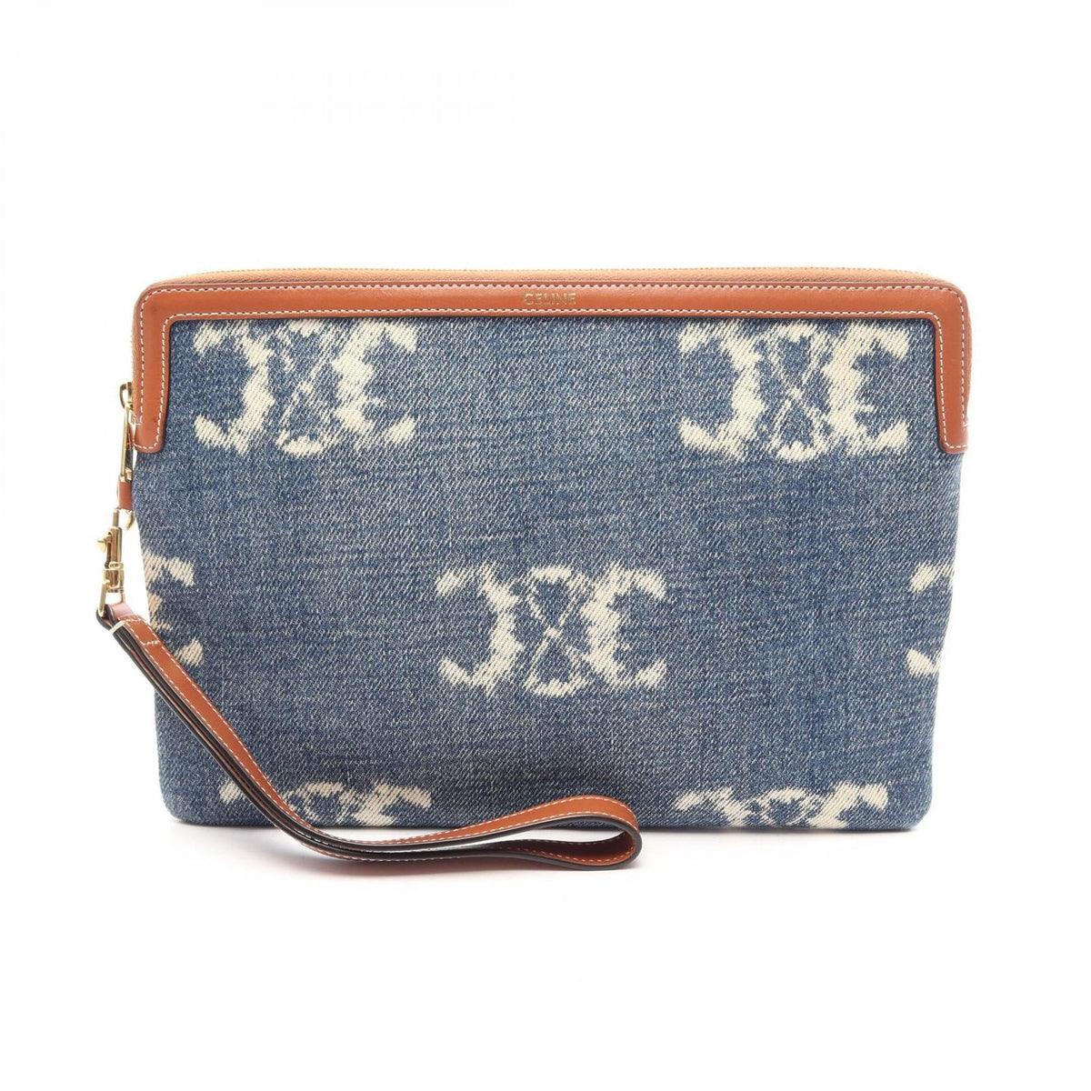 Celine Clutch Triomphe Indigo Blue Denim Leather