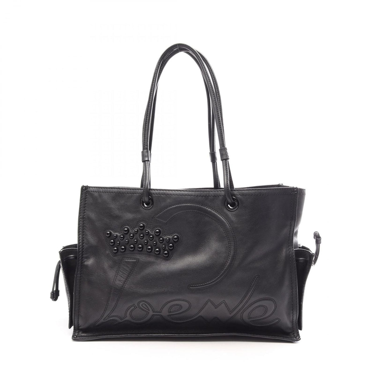 Loewe Tote Bag Crown Logo Black Leather