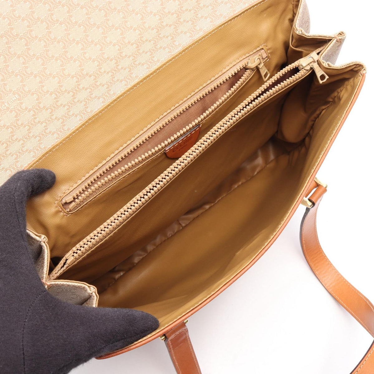 Celine Macadam Beige Brown Canvas Leather Handbag — view 3