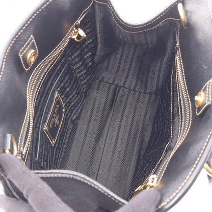 Prada Handbag Triangle Plate 2-Way Black Canvas Saffiano Leather Logo Shoulder — view 3