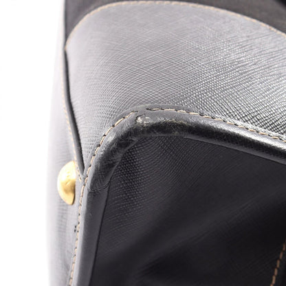 Prada Handbag Triangle Plate 2-Way Black Canvas Saffiano Leather Logo Shoulder — view 7