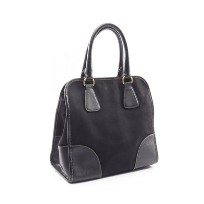 Prada Handbag Triangle Plate 2-Way Black Canvas Saffiano Leather Logo Shoulder — view 2