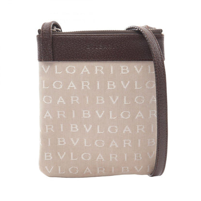 Bvlgari Shoulder Bag Logo Mania Beige Ivory Brown Canvas Leather