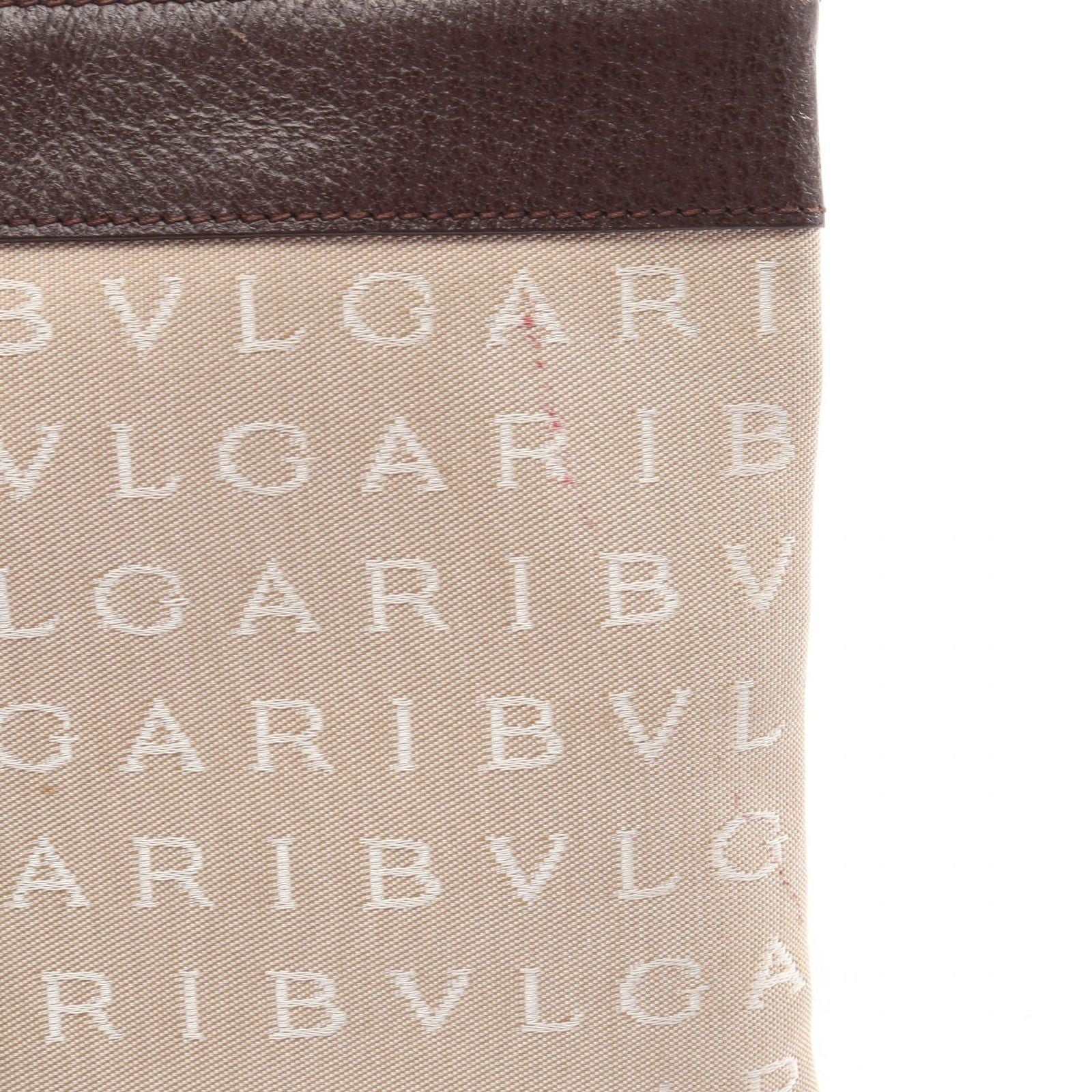 Bvlgari Shoulder Bag Logo Mania Beige Ivory Brown Canvas Leather — view 5