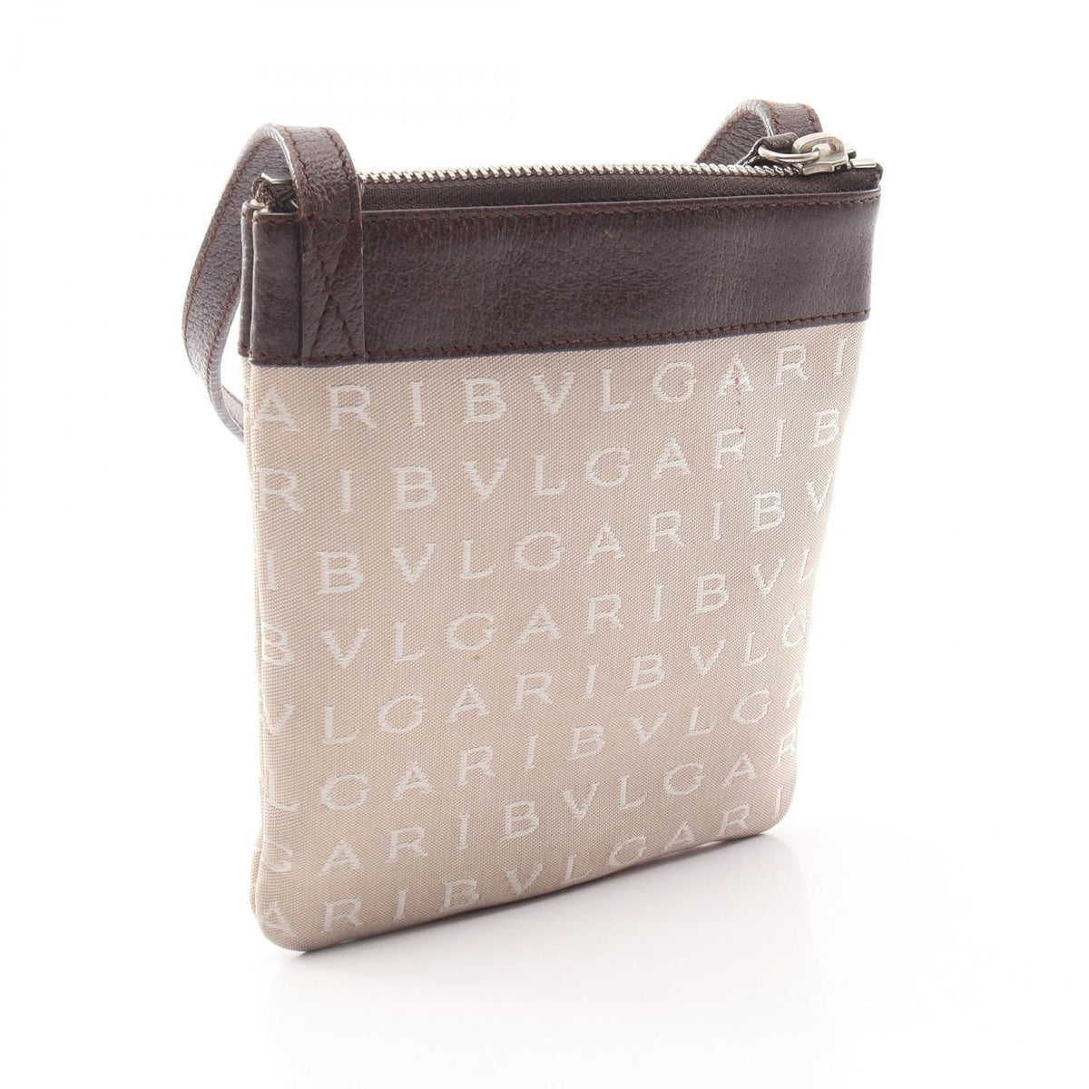 Bvlgari Shoulder Bag Logo Mania Beige Ivory Brown Canvas Leather — view 2