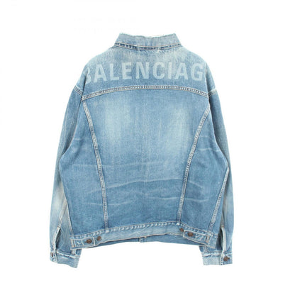Balenciaga Denim Jacket Back Logo Distressed Cotton — view 2