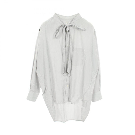 Balenciaga Back Logo Striped Bow Tie Long Sleeve Cotton Shirt