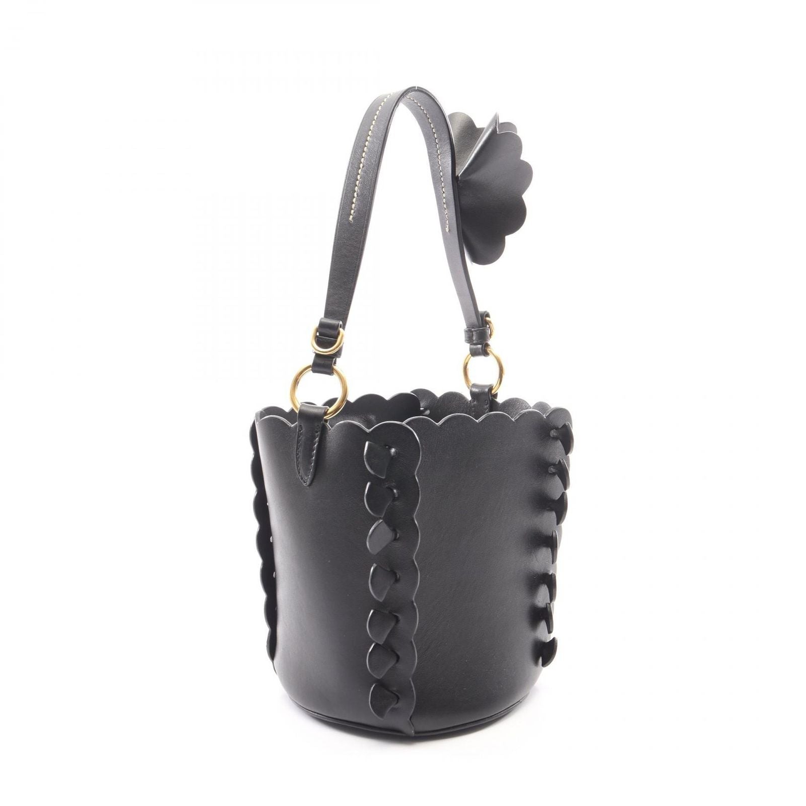 Miu Miu Handbag Bucket Bag Flower 2-Way Black Leather — view 2