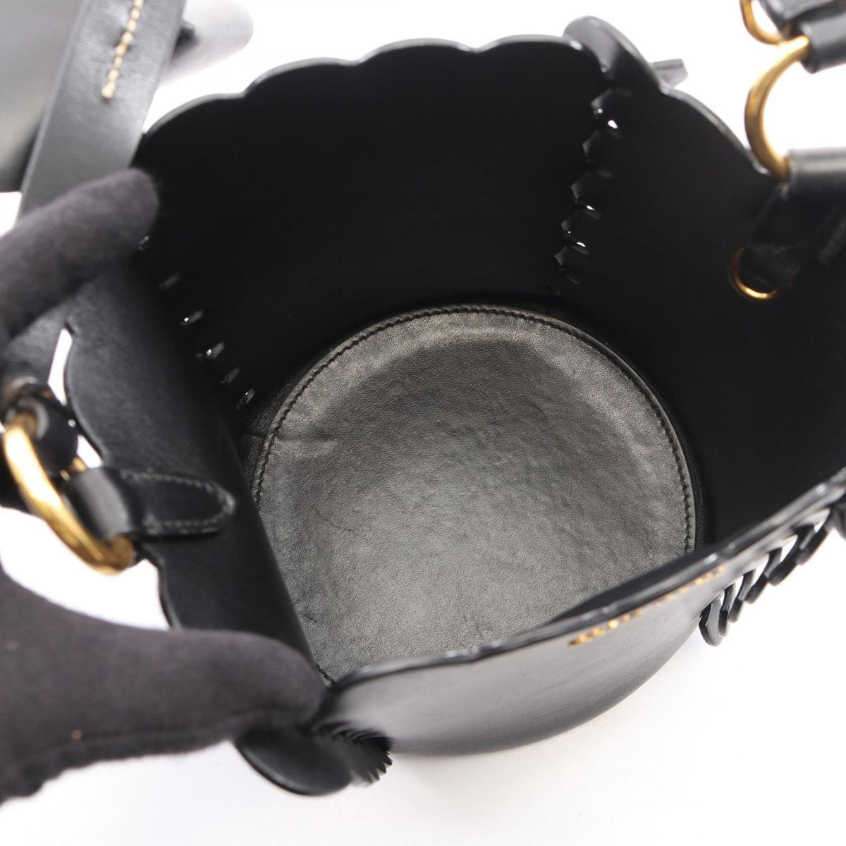 Miu Miu Handbag Bucket Bag Flower 2-Way Black Leather — view 3