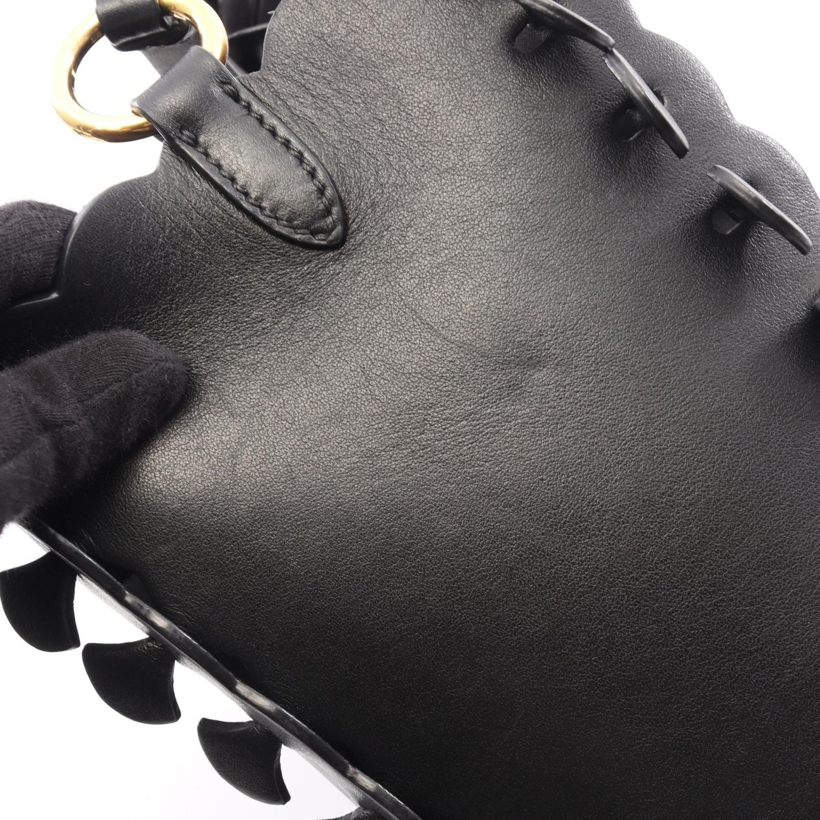 Miu Miu Handbag Bucket Bag Flower 2-Way Black Leather — view 6
