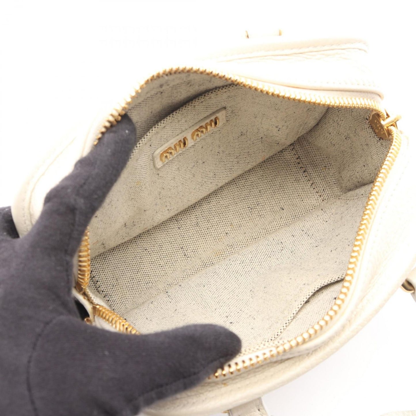 Miu Miu Vitello Daino Soft 2-Way White Black Leather Handbag — view 3