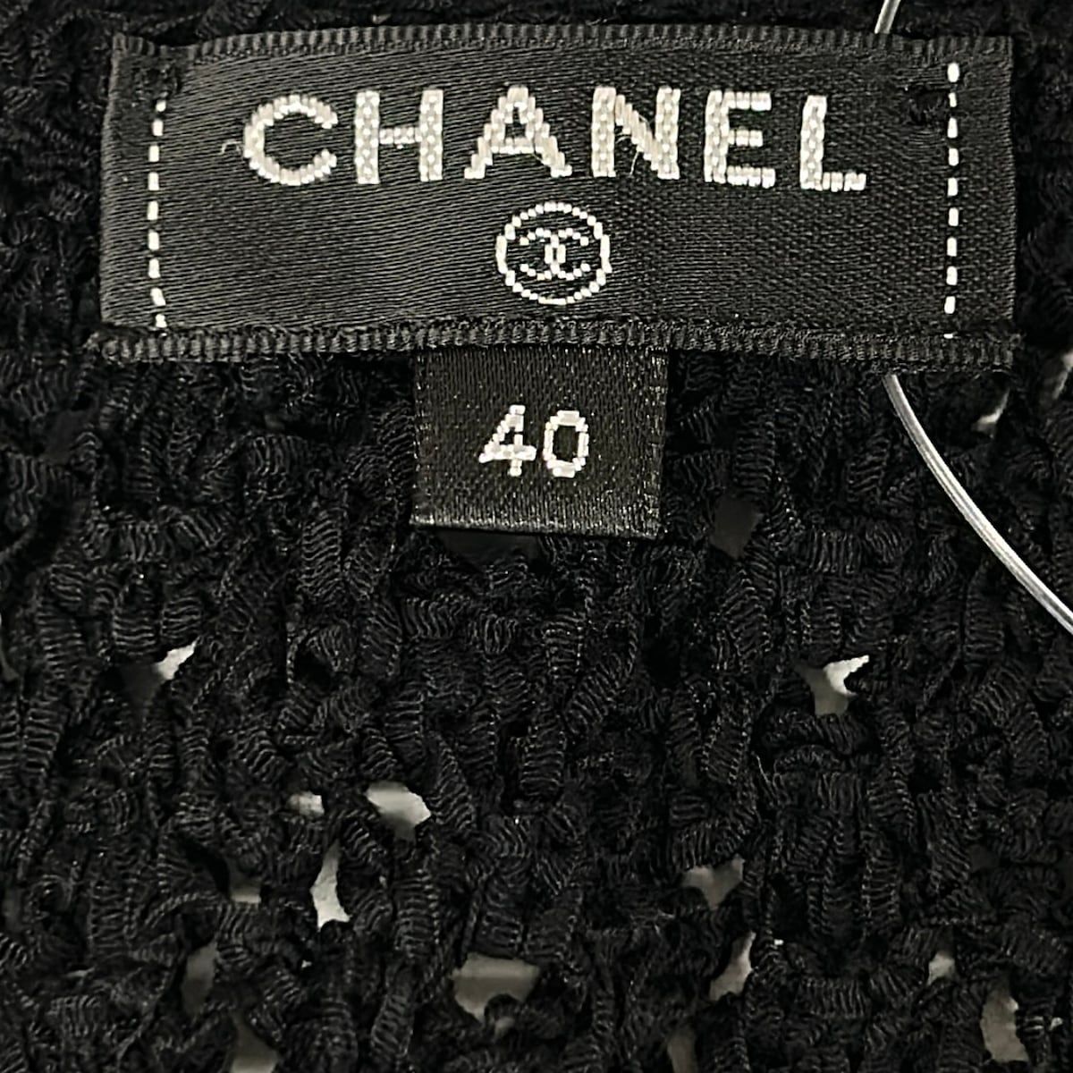 Chanel Dress Black Crochet Camellia Button Sleeveless Cotton — view 3
