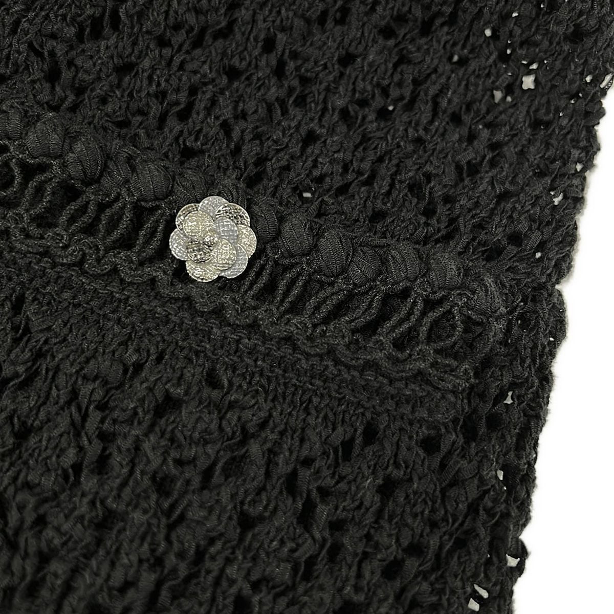 Chanel Dress Black Crochet Camellia Button Sleeveless Cotton — view 8