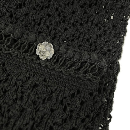 Chanel Dress Black Crochet Camellia Button Sleeveless Cotton — view 8