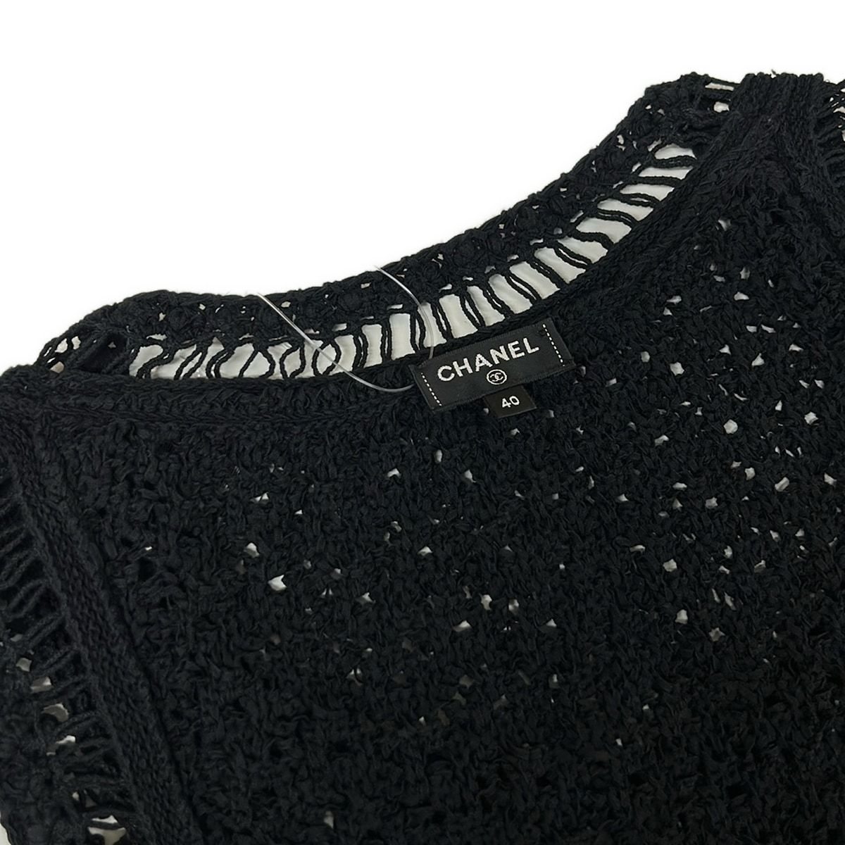 Chanel Dress Black Crochet Camellia Button Sleeveless Cotton — view 6