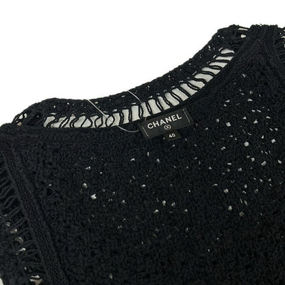 Chanel Dress Black Crochet Camellia Button Sleeveless Cotton — view 6