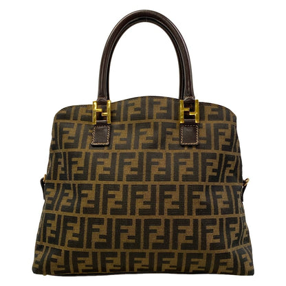 Fendi Handbag Zucchini Beige Dark Brown Gold Leather
