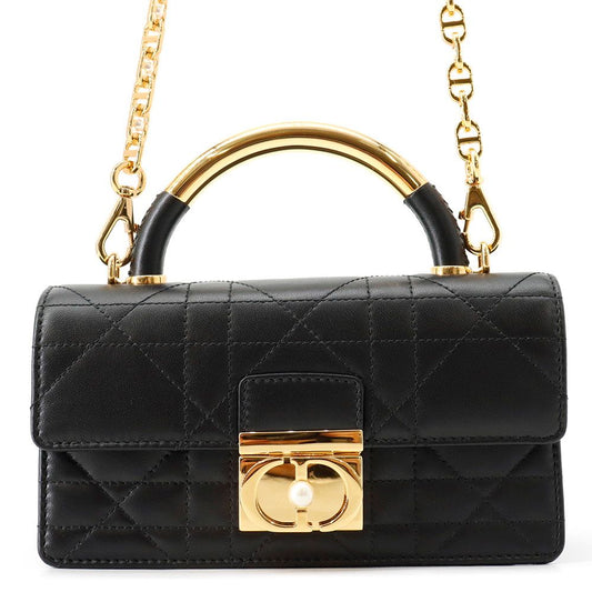 Dior Macro Cannage Ange Mini Calf Leather 2-Way Black Handbag
