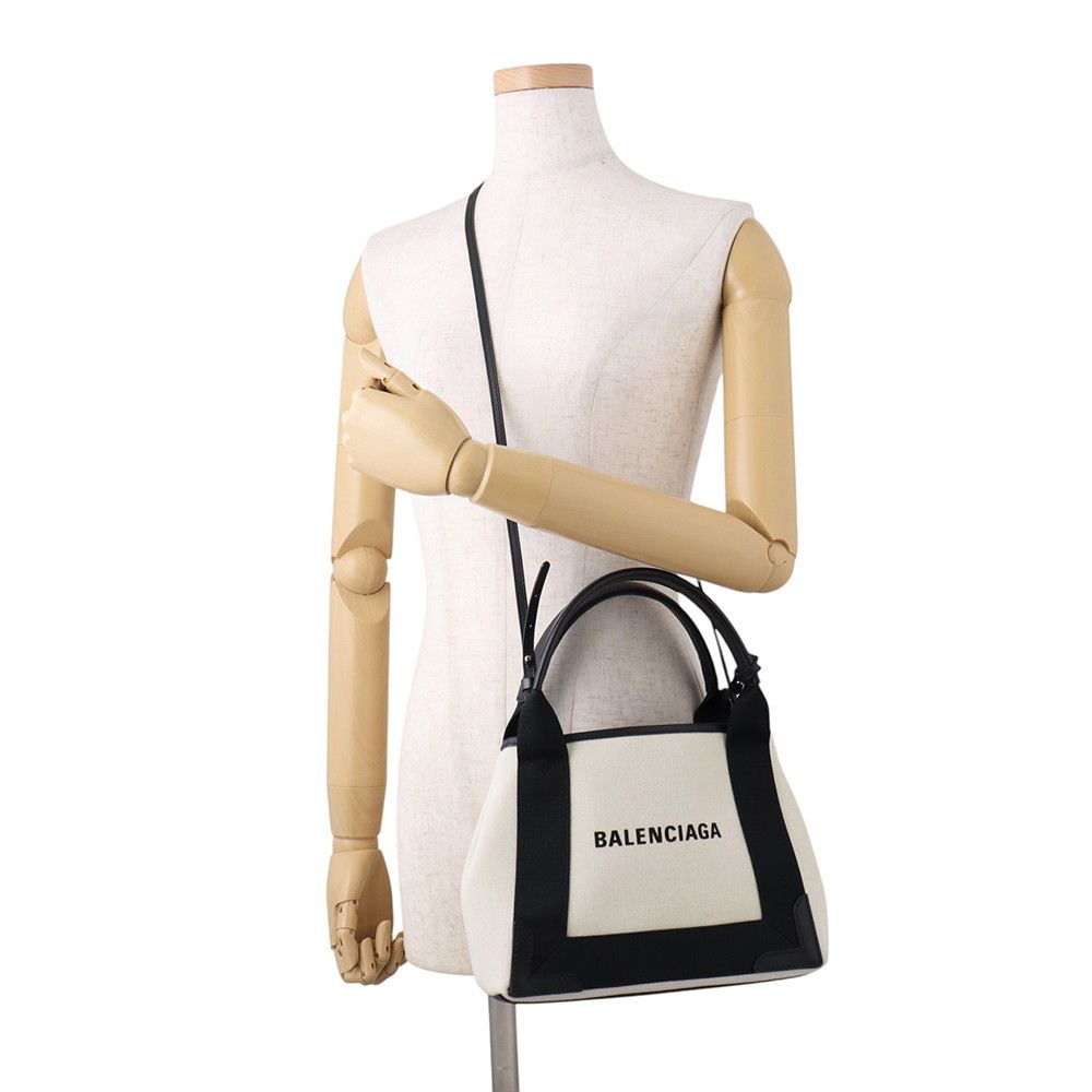 Balenciaga Handbag Navy Cabas XS 2-Way White Black Pouch — view 5