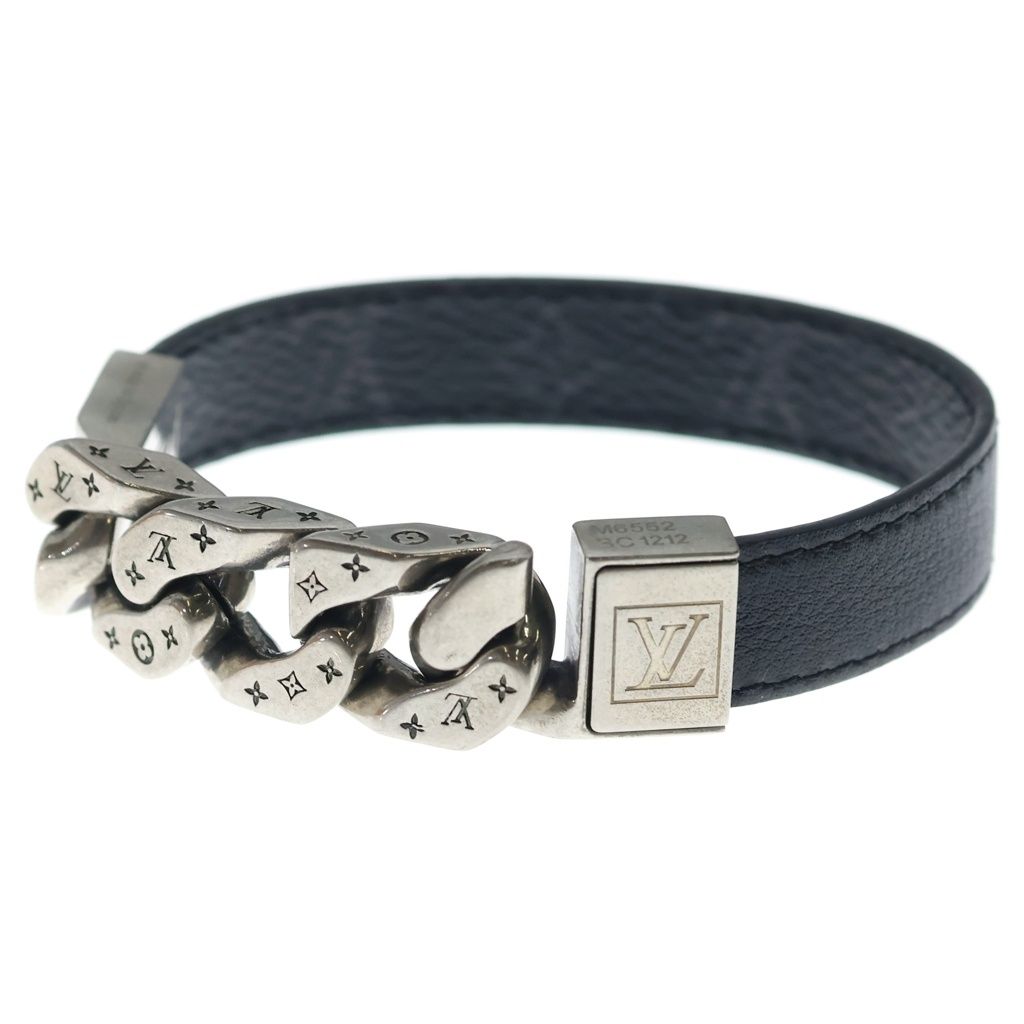 Louis Vuitton Monogram Eclipse Mono Chain Leather Blur Black Silver Bracelet — view 5