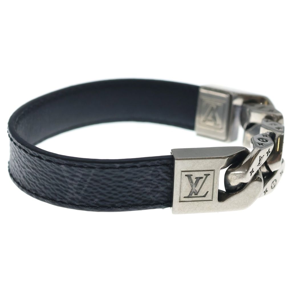 Louis Vuitton Monogram Eclipse Mono Chain Leather Blur Black Silver Bracelet — view 3