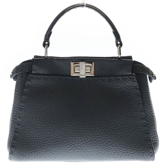 Fendi Peekaboo Mini Selleria 2-Way Shoulder Bag Dark Gray Leather Silver