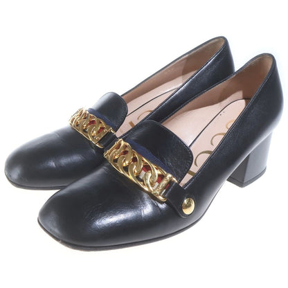 Gucci Sylvie Gold Chain Tricolor Wedge Heels Pumps Black