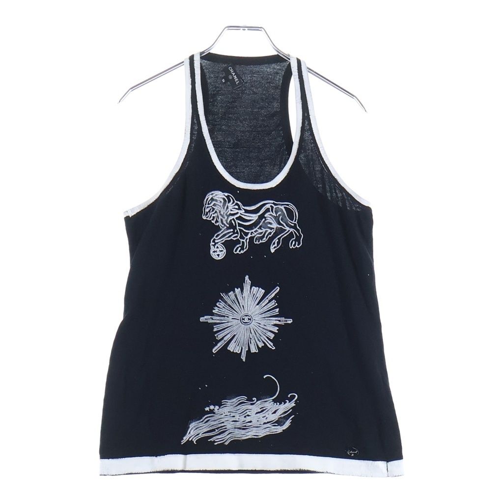 Chanel Front Print Sleeveless Tank Top Black