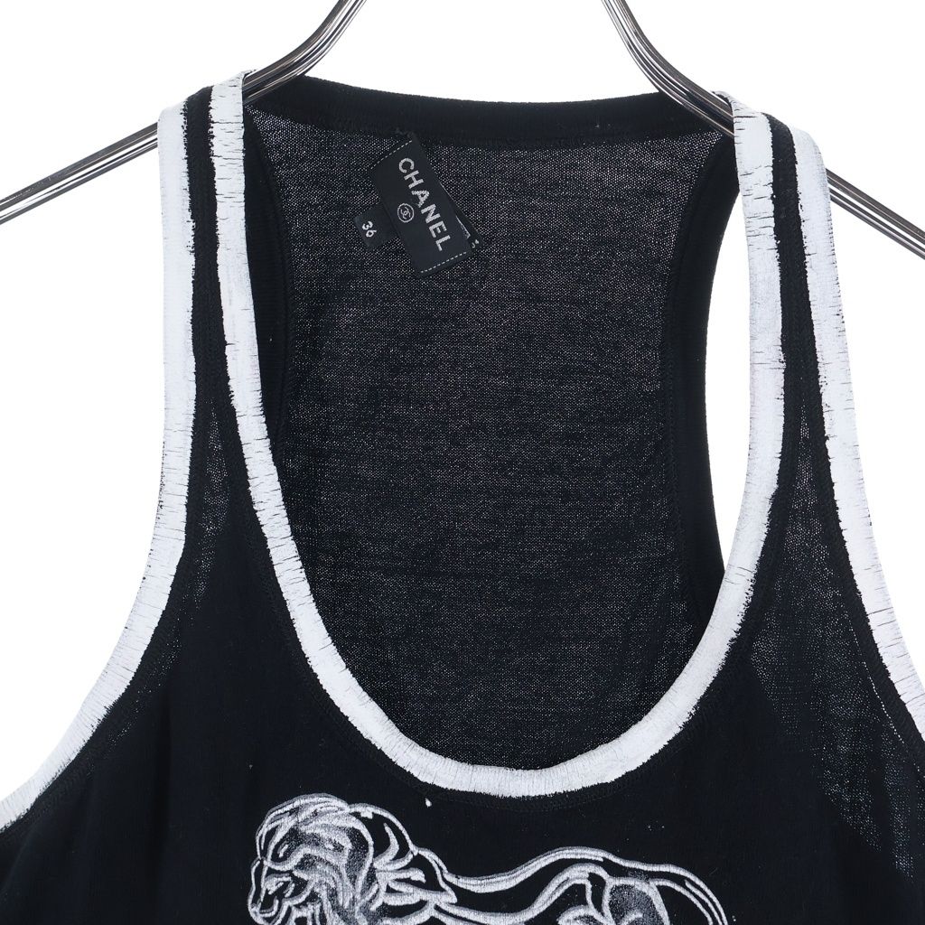 Chanel Front Print Sleeveless Tank Top Black — view 3