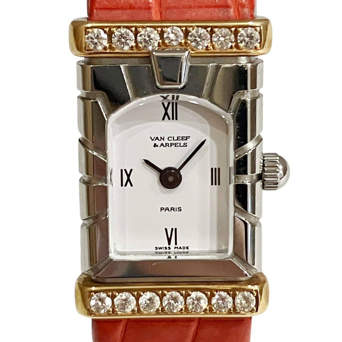Van Cleef & Arpels Facade Watch SS Leather Quartz White Dial T5