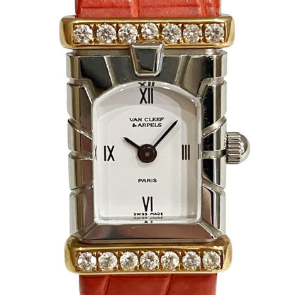 Van Cleef & Arpels Facade Watch SS Leather Quartz White Dial T5