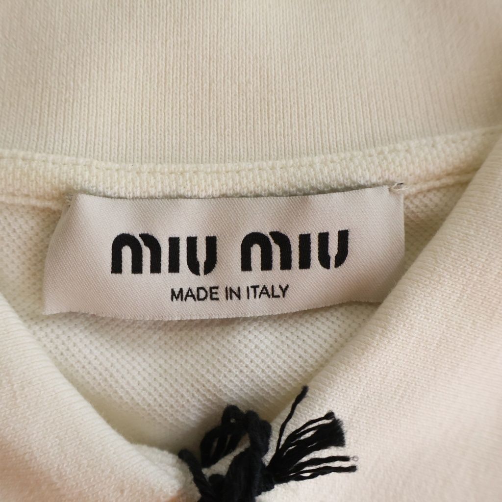 Miu Miu Cotton Pique Front Logo Embroidery Short Sleeve Polo Shirt White — view 6