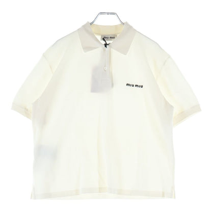 Miu Miu Cotton Pique Front Logo Embroidery Short Sleeve Polo Shirt White